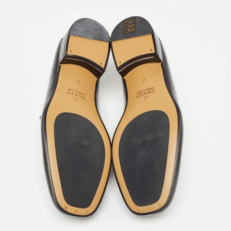 Pre Owned Gucci Black Leather Horsebit Jordaan Slip On Loafers Size 43