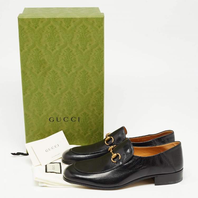 Pre Owned Gucci Black Leather Horsebit Jordaan Slip On Loafers Size 43