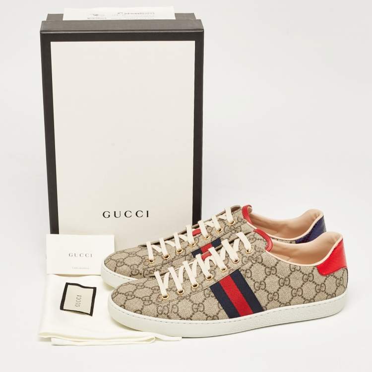 Pre Owned Gucci Brown GG Canvas Ace Low Top Sneakers Size 41.5