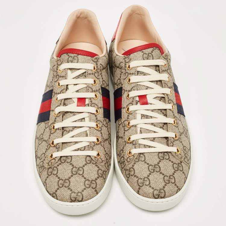 Pre Owned Gucci Brown GG Canvas Ace Low Top Sneakers Size 41.5