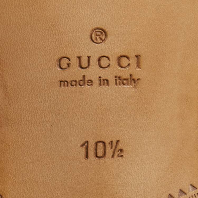 Pre Owned Gucci Black Leather Cara Logo Embellished Loafers Size 44.5