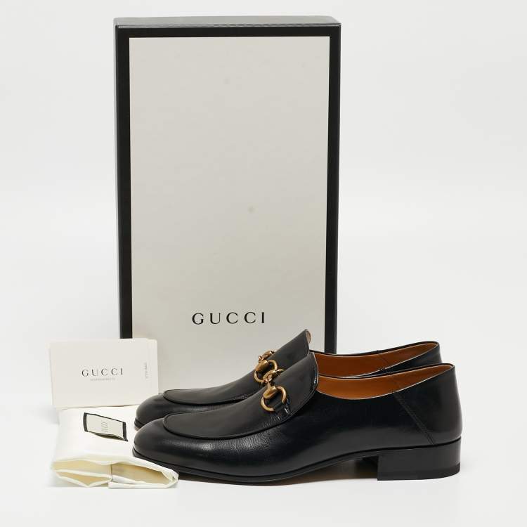 Pre Owned Gucci  Black Leather Horsebit Slip On Loafers  Size 42