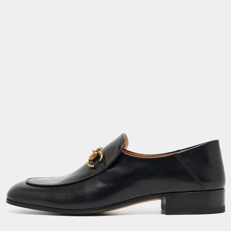 Pre Owned Gucci  Black Leather Horsebit Slip On Loafers  Size 42