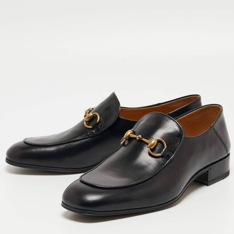 Pre Owned Gucci  Black Leather Horsebit Slip On Loafers  Size 42