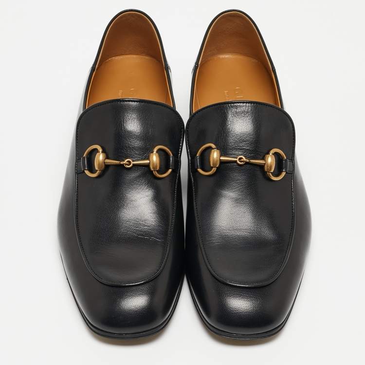 Pre Owned Gucci  Black Leather Horsebit Slip On Loafers  Size 42