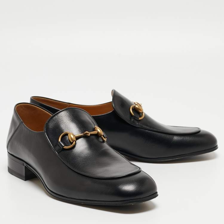 Pre Owned Gucci  Black Leather Horsebit Slip On Loafers  Size 42