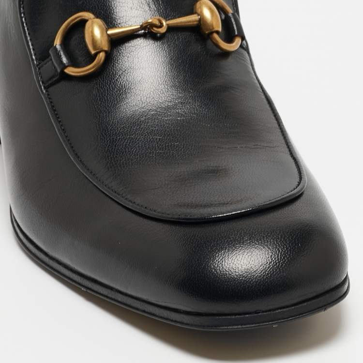 Pre Owned Gucci  Black Leather Horsebit Slip On Loafers  Size 42