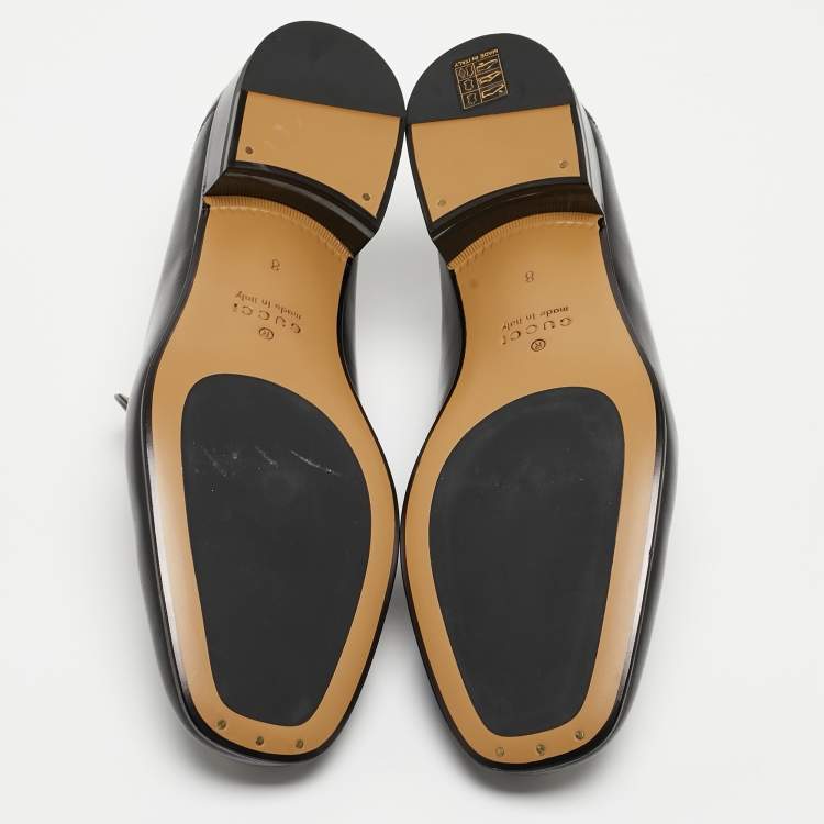 Pre Owned Gucci  Black Leather Horsebit Slip On Loafers  Size 42