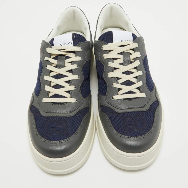 Pre Owned Gucci Navy Blue/Grey GG Canvas and Leather Chunky B Sneakers Size 43