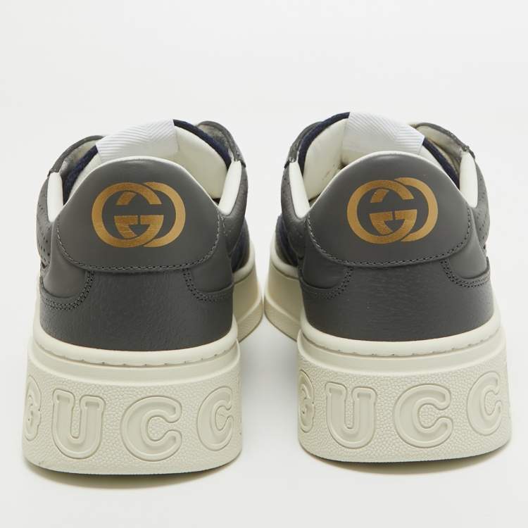 Pre Owned Gucci Navy Blue/Grey GG Canvas and Leather Chunky B Sneakers Size 43