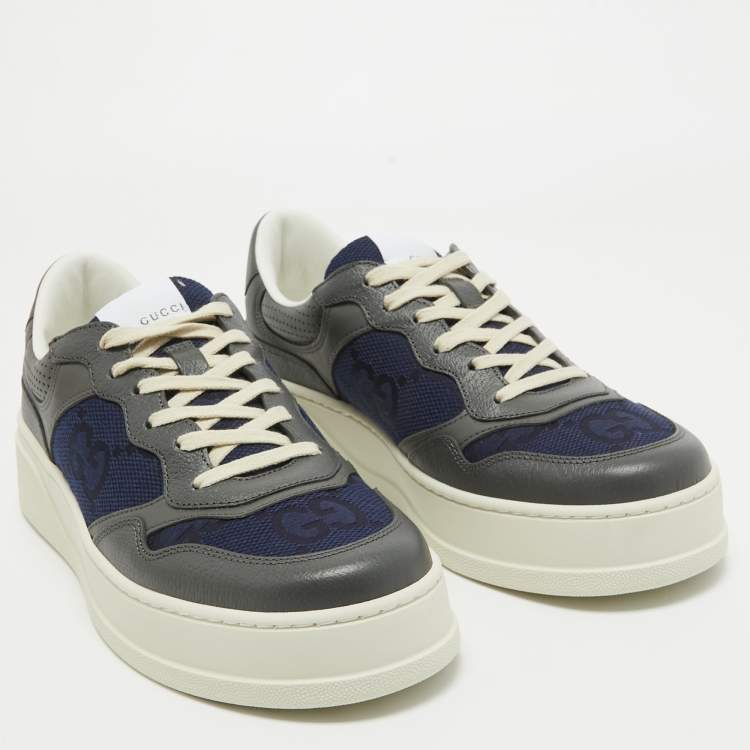 Pre Owned Gucci Navy Blue/Grey GG Canvas and Leather Chunky B Sneakers Size 43