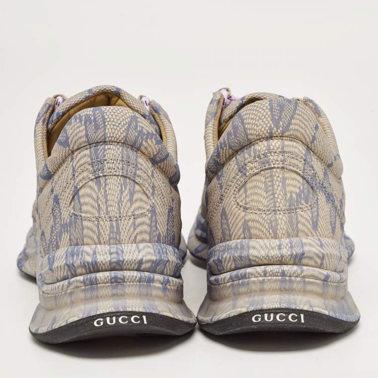 Pre Owned Gucci Beige/Blue GG Printed Leather Run Sneakers Size 44