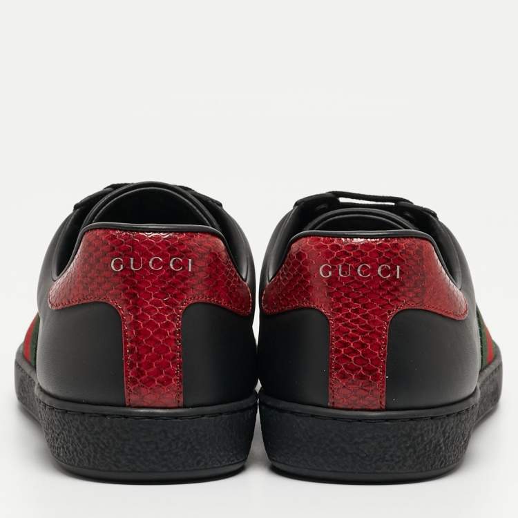 Pre Owned Gucci Black Leather Web Ace Sneakers Size 44 