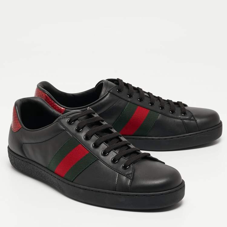 Pre Owned Gucci Black Leather Web Ace Sneakers Size 44 
