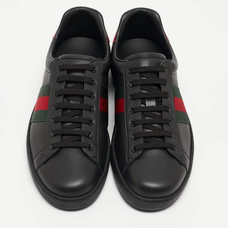 Pre Owned Gucci Black Leather Web Ace Sneakers Size 44 