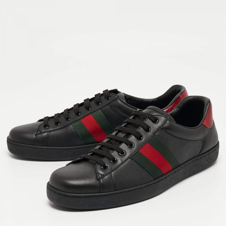 Pre Owned Gucci Black Leather Web Ace Sneakers Size 44 