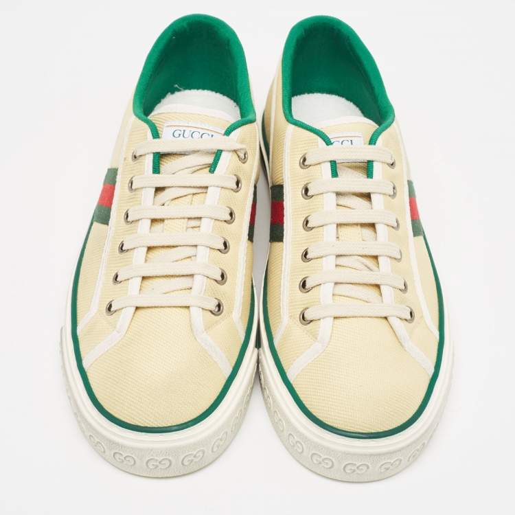 Pre Owned Gucci Cream Canvas Tennis 1977 Sneakers Size 42.5
