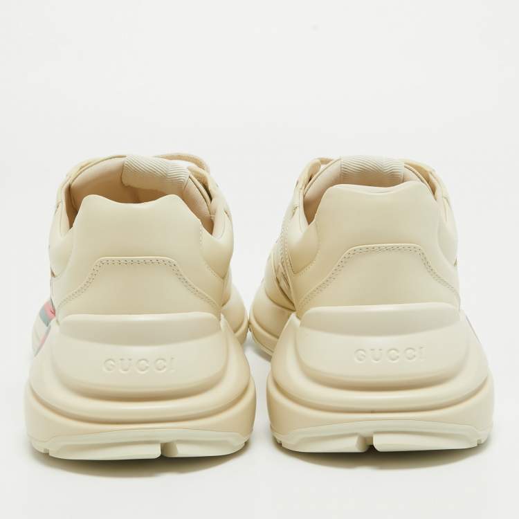 Pre Owned Gucci Cream Leather Logo Print Rhyton Sneakers Size 45