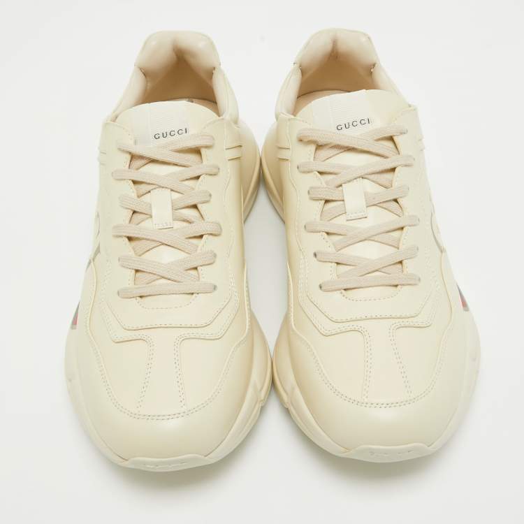 Pre Owned Gucci Cream Leather Logo Print Rhyton Sneakers Size 45
