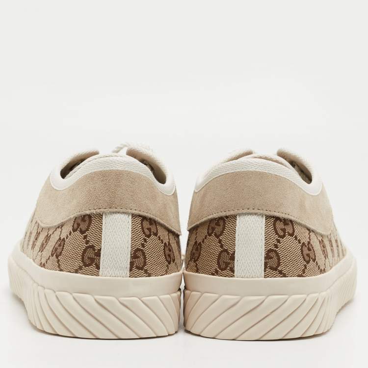 مملوكة مسبقًا Gucci Beige Canvas and Suede Low Top Sneakers Size 46