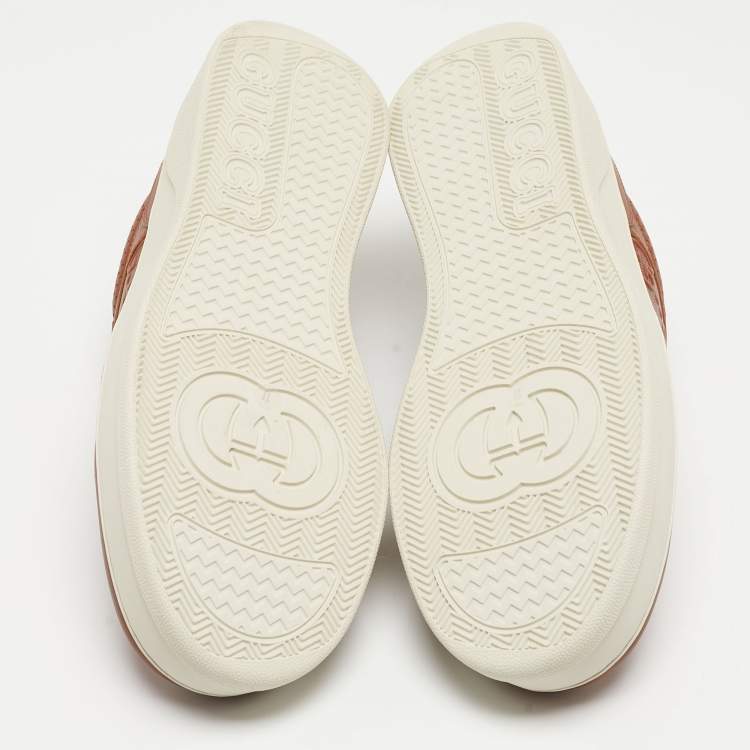 مملوكة مسبقًا Gucci Brown Jumbo GG Embossed Leather Low Top Sneakers Size 45 