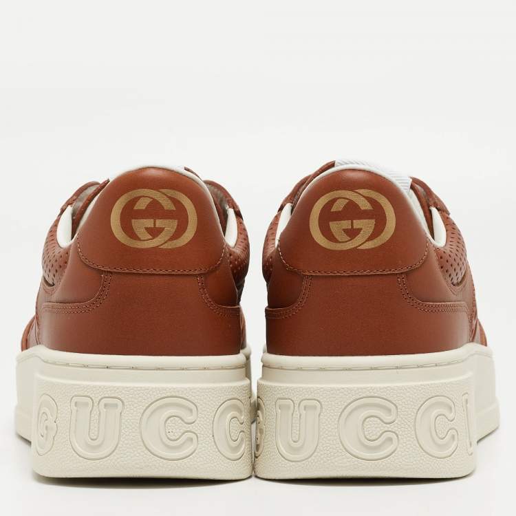 مملوكة مسبقًا Gucci Brown Jumbo GG Embossed Leather Low Top Sneakers Size 45 