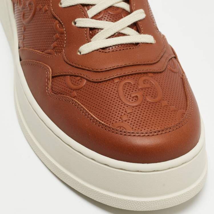 مملوكة مسبقًا Gucci Brown Jumbo GG Embossed Leather Low Top Sneakers Size 45 