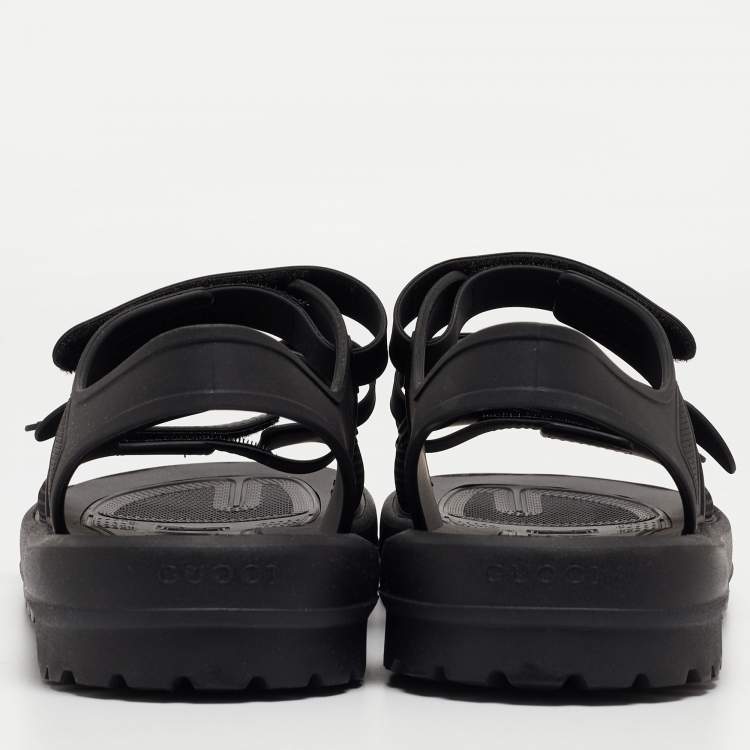 Pre Owned Gucci Black Honeycomb Rubber Flat Sandals Size 44