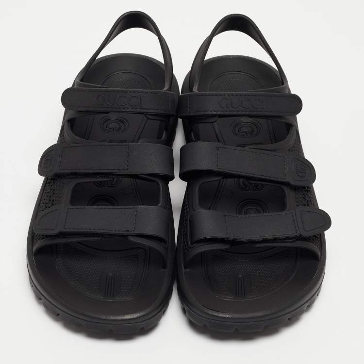 Pre Owned Gucci Black Honeycomb Rubber Flat Sandals Size 44
