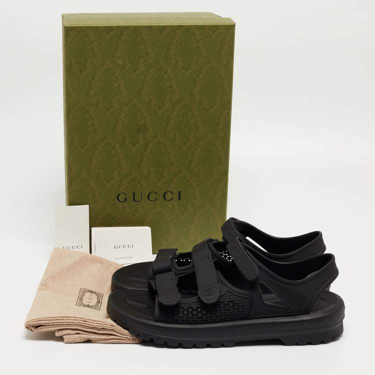 Pre Owned Gucci Black Honeycomb Rubber Flat Sandals Size 44