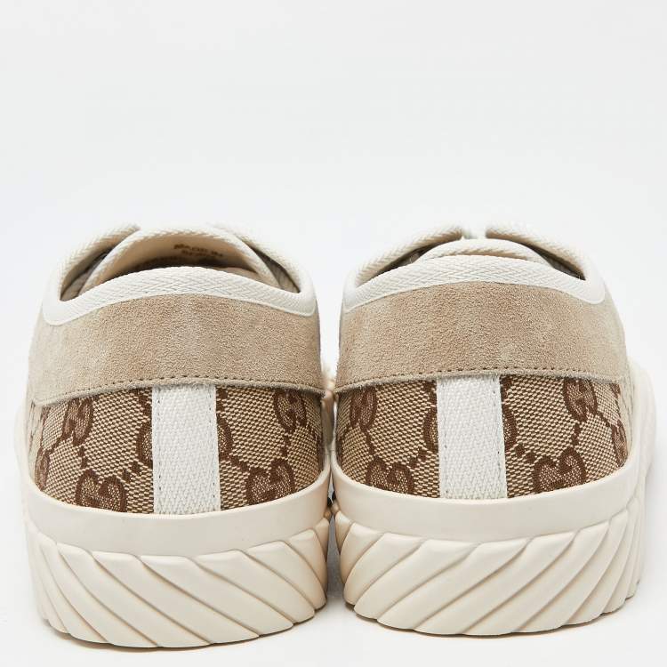 Pre Owned Gucci Gucci Brown/Beige GG Canvas and Suede Sneakers Size 43.5