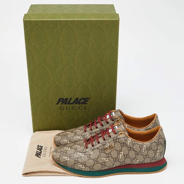 Pre Owned Gucci x Palace Brown GG Supreme Canvas and Leather Sneakers Size 44