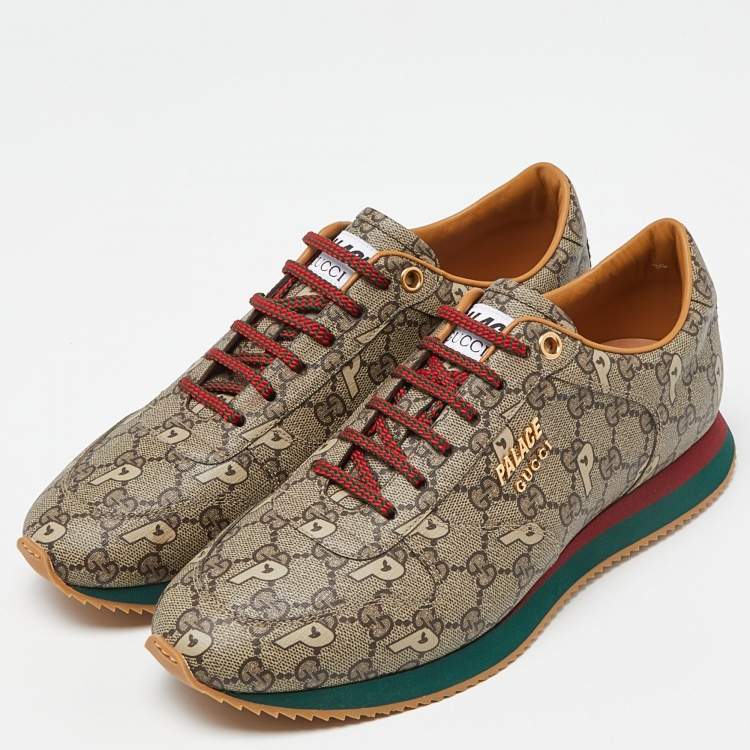 Pre Owned Gucci x Palace Brown GG Supreme Canvas and Leather Sneakers Size 44