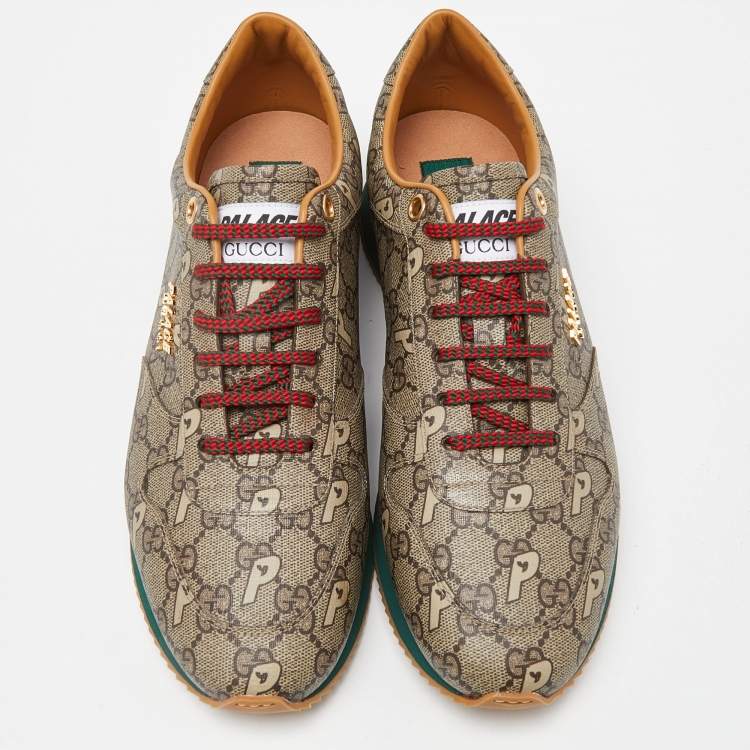 Pre Owned Gucci x Palace Brown GG Supreme Canvas and Leather Sneakers Size 44