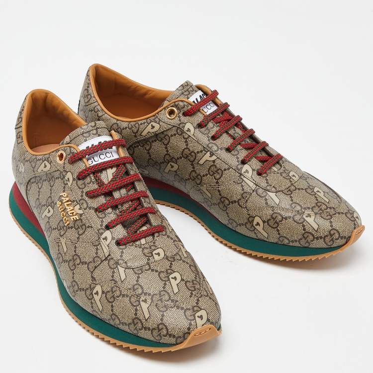 Pre Owned Gucci x Palace Brown GG Supreme Canvas and Leather Sneakers Size 44