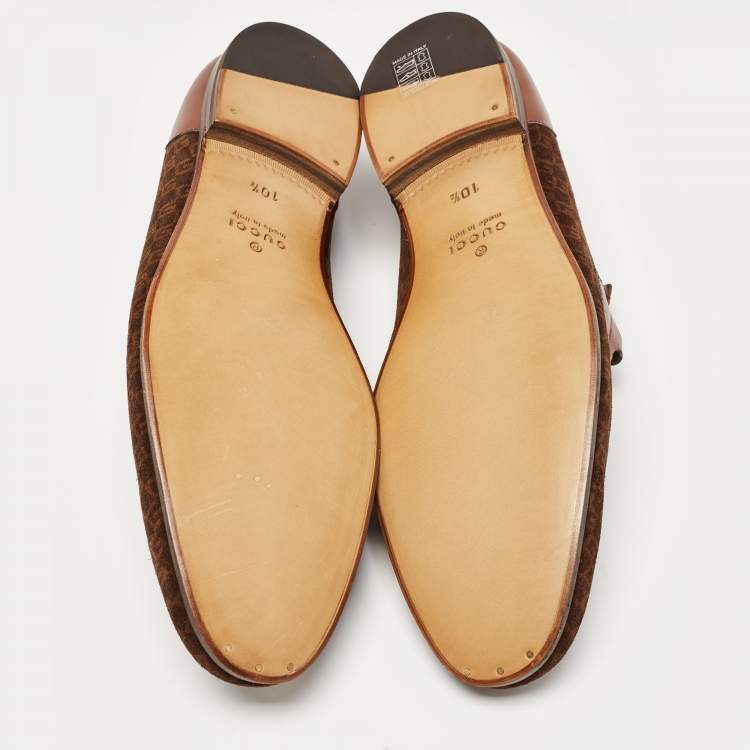 Pre Owned Gucci Brown Mini G Cube Suede Jordaan Loafers Size 44.5