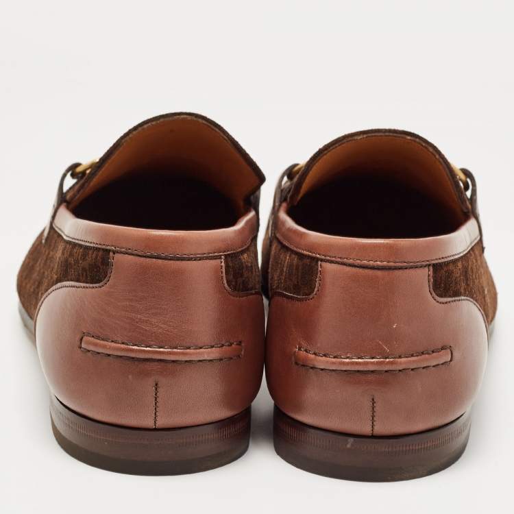 Pre Owned Gucci Brown Mini G Cube Suede Jordaan Loafers Size 44.5