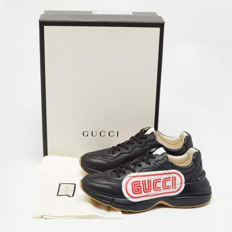 Pre Owned Gucci Black Leather Logo Rhyton Sneakers Size 41