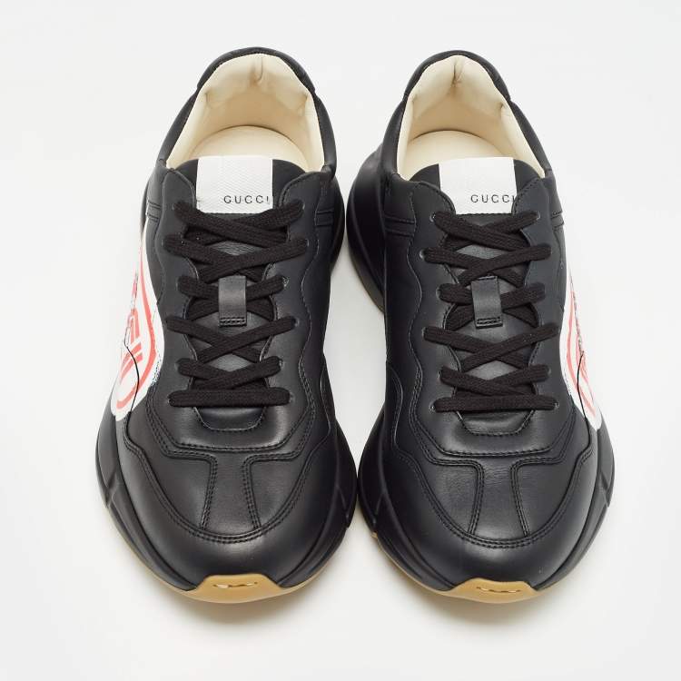 Pre Owned Gucci Black Leather Logo Rhyton Sneakers Size 41