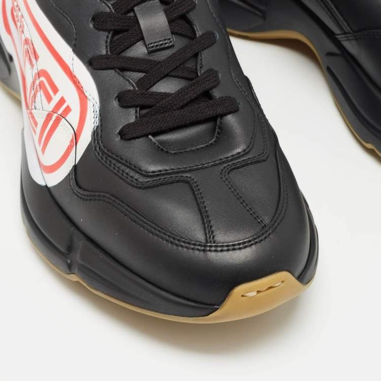 Pre Owned Gucci Black Leather Logo Rhyton Sneakers Size 41