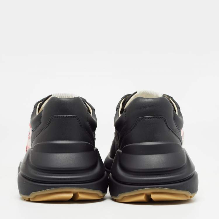 Pre Owned Gucci Black Leather Logo Rhyton Sneakers Size 41