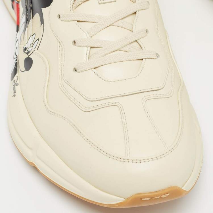 Pre Owned Gucci x Disney Cream Leather Mickey Mouse Rhyton Sneakers Size 47