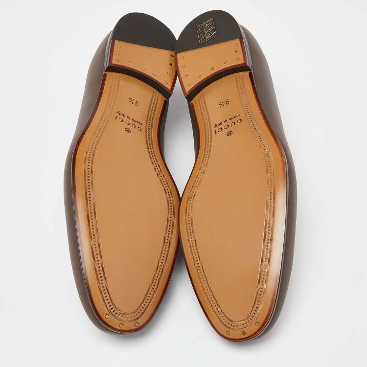 Pre Owned Gucci Brown Leather Jordaan Loafers Size 43.5