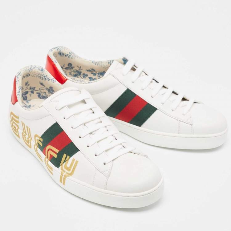 Pre Owned Gucci White Leather Guccy Ace Low Top Sneakers Size 41 