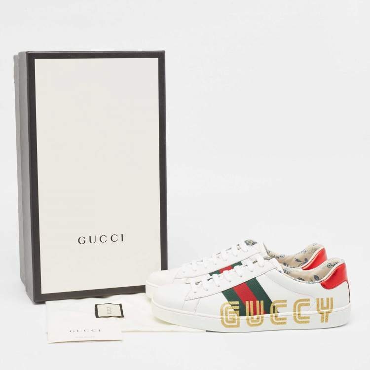 Pre Owned Gucci White Leather Guccy Ace Low Top Sneakers Size 41 
