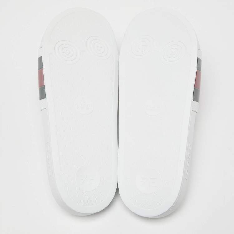 Pre Owned Gucci White Rubber Web Detail Flat Slides Size 44