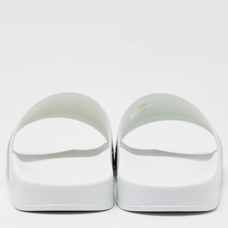 Pre Owned Gucci White Rubber Web Detail Flat Slides Size 44
