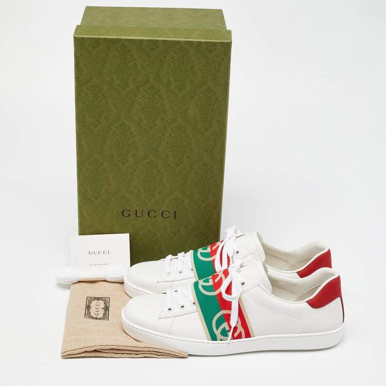Pre Owned Gucci White Leather Ace Elastic Web Low Top Sneakers Size 43