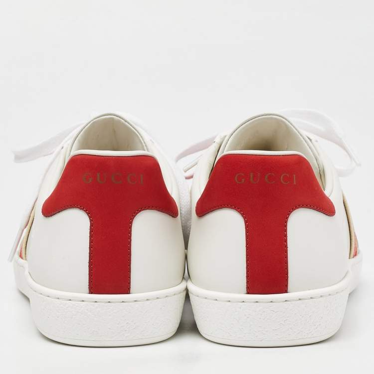Pre Owned Gucci White Leather Ace Elastic Web Low Top Sneakers Size 43