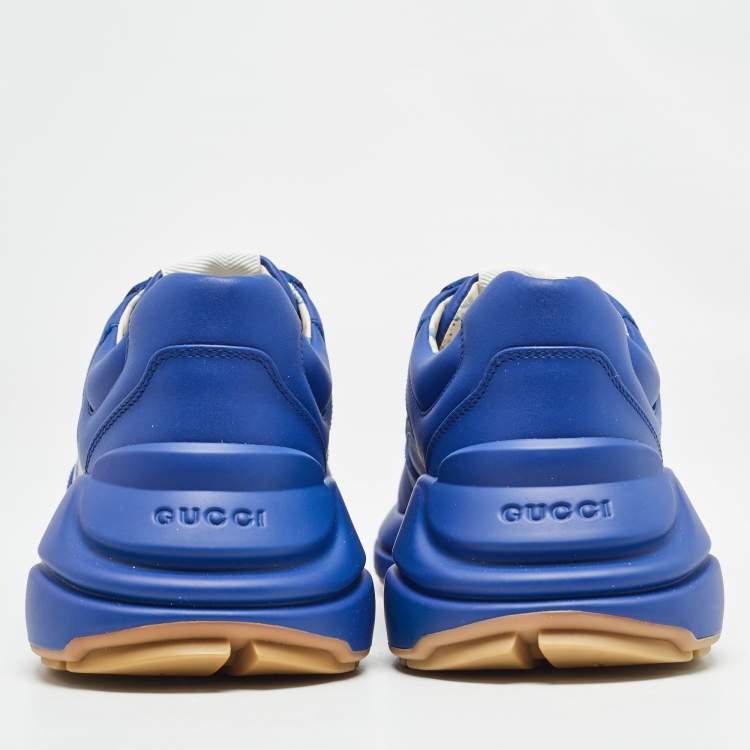 Pre Owned Gucci Blue Leather NY Yankees Rhyton Sneakers Size 41